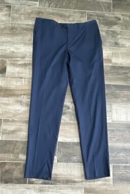 $2,595 NWT Kiton Blue 100% Cotton Flat Front Trousers Dress Pants Size 56/40 R